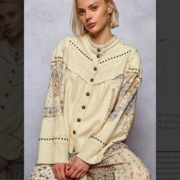 POL “Priscilla 2” POL Blended Thermal and Fabric Paneled Top with Studs 60A - Picture 2 of 6